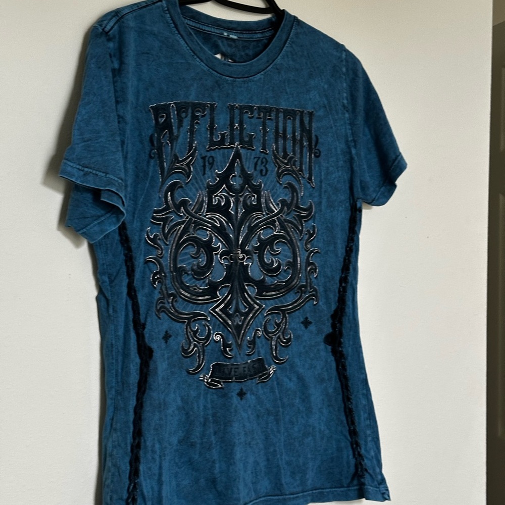 Affliction Blue Graphic Fitted T-Shirt